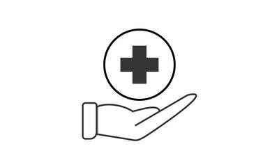 Hand holding silhouette of plus sign medical care concept