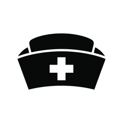 Black silhouette of a nurse cap with a white cross on a white background