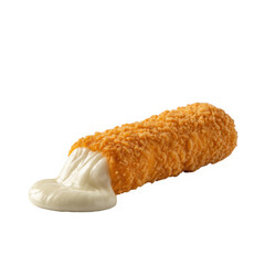 Delicious golden fried mozzarella stick with melted cheese oozing out isolated on transparent background
