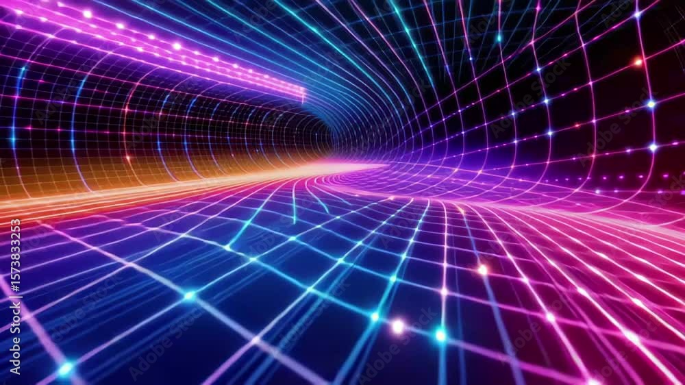 Poster light trails create dynamic patterns on a grid against a dark background at night, light trails movi