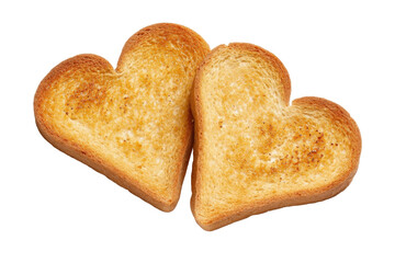 Toast in Love: Two heart-shaped pieces of toast, golden-brown and lightly toasted, sit invitingly, offering a symbol of warmth and affection, ready to brighten your day.