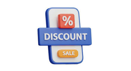 3d discount and sale icon with percentage symbol isolated on transparent background