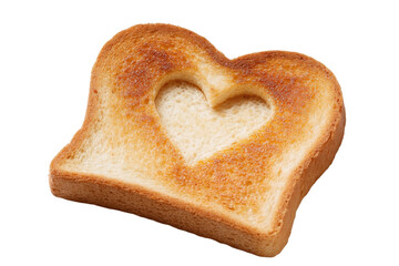 Heart-Shaped Toast: A close-up of a slice of toast with a heart-shaped cut-out, golden-brown and inviting, evokes warmth and affection.