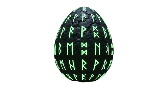 Glowing rune covered egg runes green