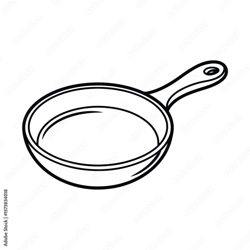 Poster simple black and white line drawing of a frying pan with a handle