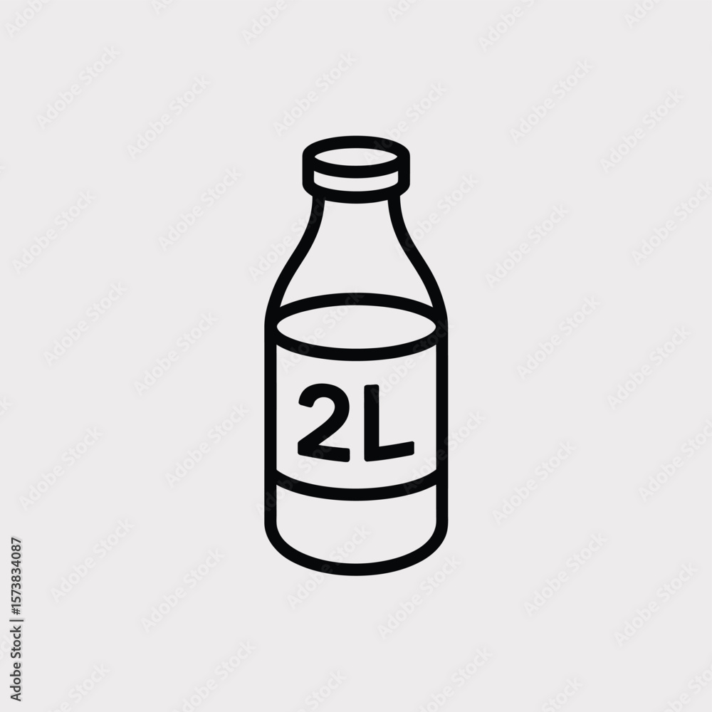 Poster simple line art icon of a two liter bottle with a label showing 2l