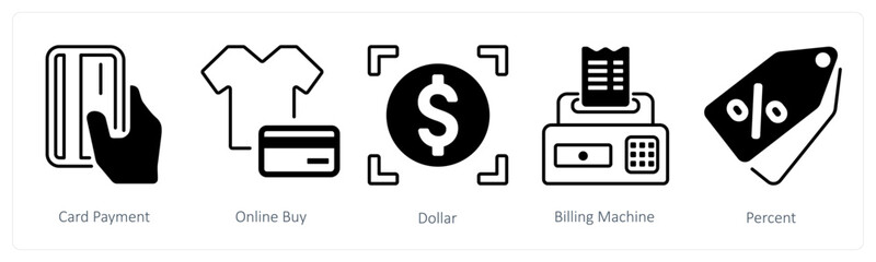 A set of 5 mix icons as card payment, online buy, dollar