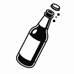 Black and white illustration of an open bottle with cap and bubbles