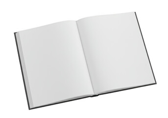 An open book with blank white pages is shown against a transparent background