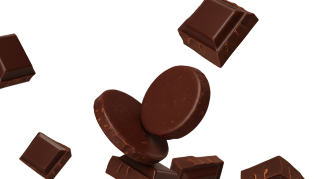 Dark chocolate pieces and discs cocoa confectionery