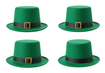 Illustration of Four Green Glitter St Patrick Hat with Transparent Background