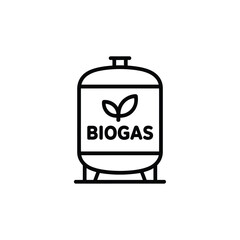 Biogas storage tank icon with leaf symbol and text for renewable energy