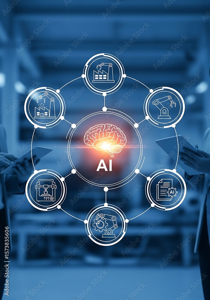 Poster artificial intelligence network connecting industry concepts