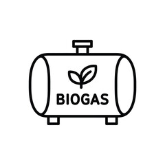 Biogas storage tank icon with leaf symbol and text for renewable energy