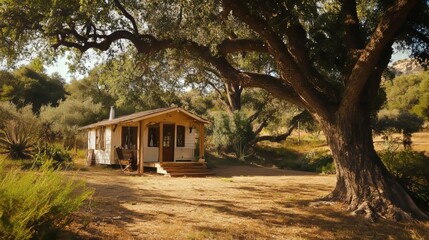 Mobile home camping in a peaceful outdoor setting