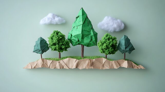 Origami trees on a paper landscape. - Powered by Adobe
