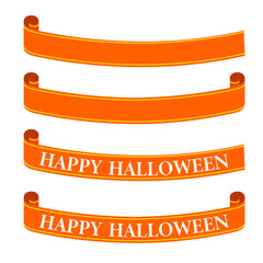 オレンジのハロウィン向けリボン装飾イラストセット