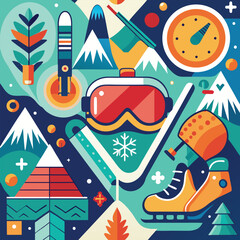 Fototapeta premium Winter Sports Adventure Ski Goggles, Boots, and Mountain Peaks