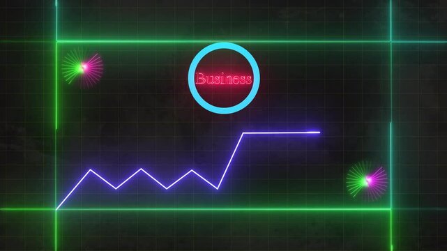 Business Animation of green graph and scanner beams over interfaces processing data on dark background