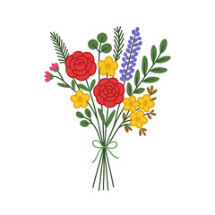 Flat Style Detailed Floral Bouquet Arrangement for Greeting Card and Decoration