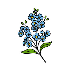 Outline Hand drawn Forget Me Not Flower Blossom Branch Illustration
