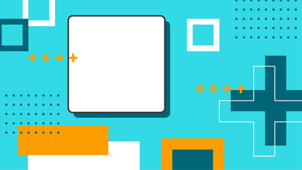Abstract teal design with geometric shapes, plus signs, and a blank square suitable for digital backgrounds or minimalist concepts.