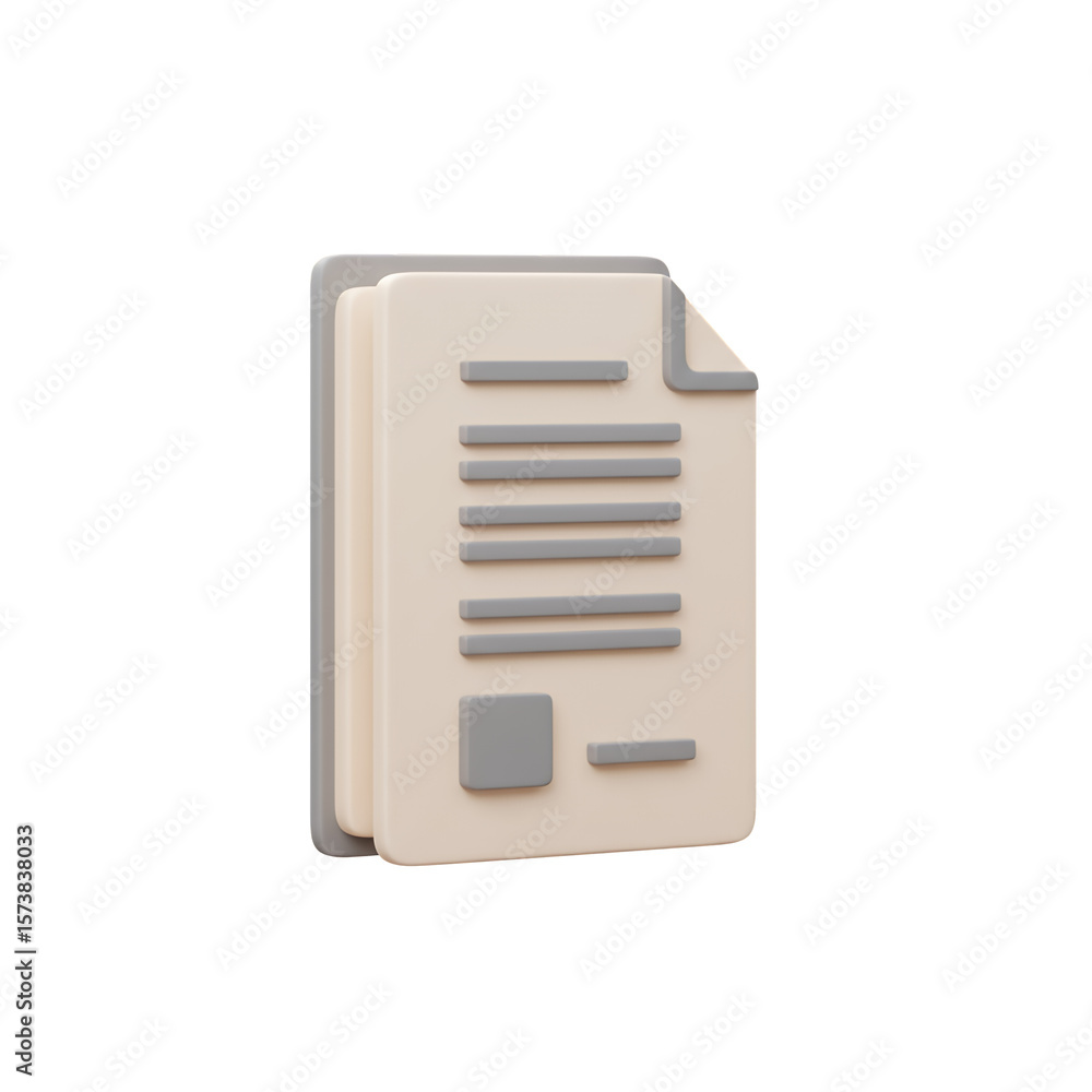 Fototapete stacked beige 3d document with text lines isolated on transparent background