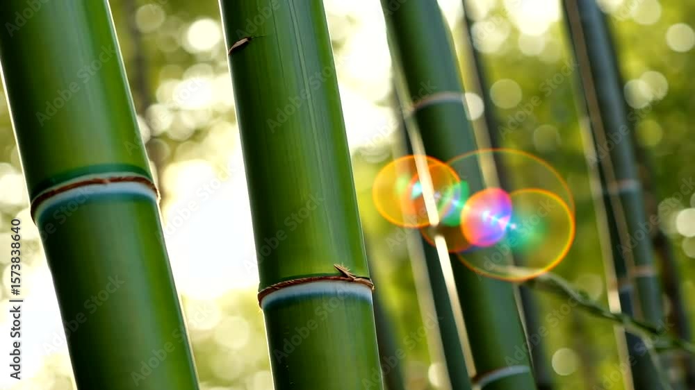 Aufkleber sunlight filtering through bamboo stalks in a serene forest, creating a tranquil atmosphere