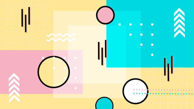 Abstract 80s style geometric design suitable for retro branding, backgrounds, and fashion. Bright colors and bold shapes make it eye catching.