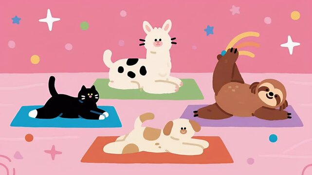 Adorable Animals Doing Yoga: Cute Cartoon Characters in Relaxing Poses