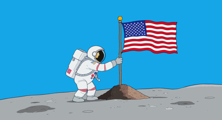 Pixel Astronaut Planting American Flag on Moon