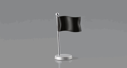 Waving Black Flag on a Flagpole in Motion Against a Neutral Background