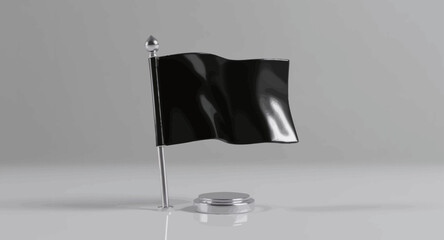 Waving Black Flag on a Polished Base Against a Soft Grey Background