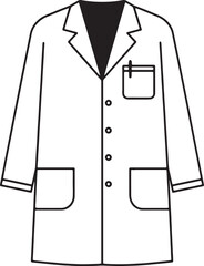 Clean line art illustration of a classic white laboratory coat for medical professionals