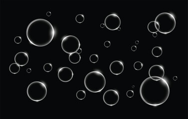 Soap bubbles on transparent background, Realistic bubbles in dark background, Abstract soap bubble on black background, Soap bubbles, Shiny soap bubbles, Floating soap bubbles like flying in the air