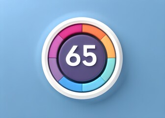 Purple circle with number 65 and colorful segments
