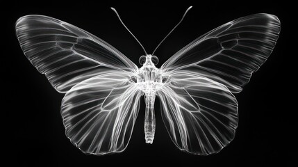 Radiant transparency: An ethereal butterfly in grayscale luminescence art