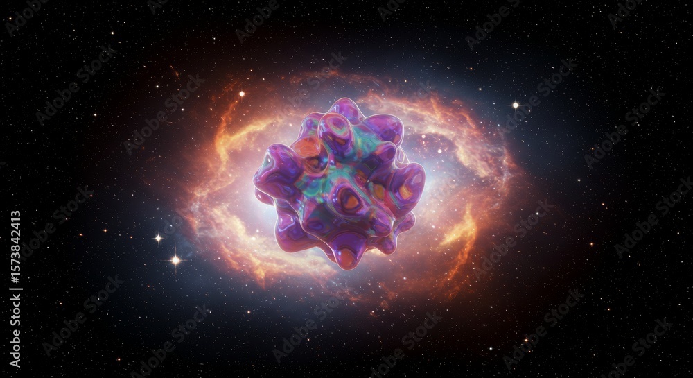 Canvas Prints cosmic nebula embrace - a vibrant iridescent cosmic object nestled within a fiery nebula, radiating 