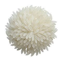 White Rice Grains in Spherical Arrangement on Transparent Background