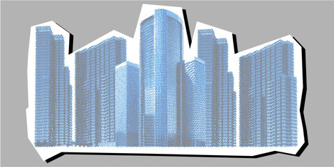 City building dotted collage element pointillize in paper torn vector, merging urban landscapes with artistic fragmentation. architectural graphics, abstract cityscapes, or innovative real estate