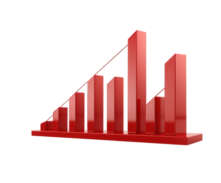 A vibrant red graph illustrates upward trends against a stark transparent background, isolated on transparent background, symbolizing business growth and financial success