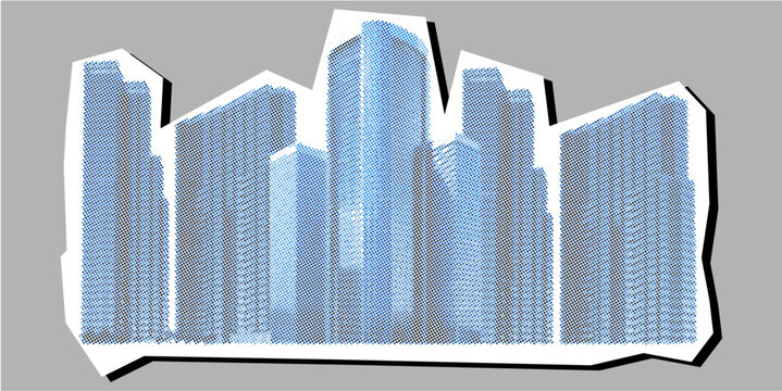 City building dotted collage element pointillize in paper torn vector, merging urban landscapes with artistic fragmentation. architectural graphics, abstract cityscapes, or innovative real estate