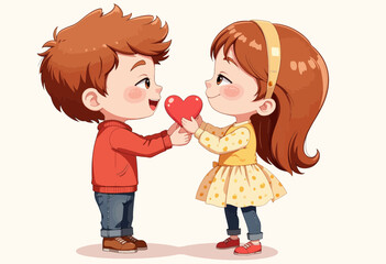 Two children exchanging a heart and smiling at each other  