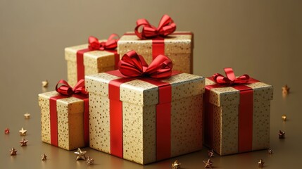 Obraz premium Golden gifts with shimmering accents and bold ribbons create festive mood