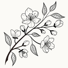 Floral branch design black and white