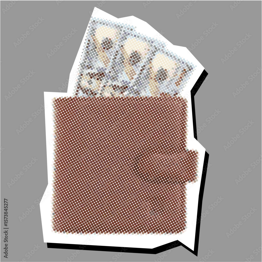 Poster wallet dotted collage element pointillize in paper torn vector, blending finance with artistic textu