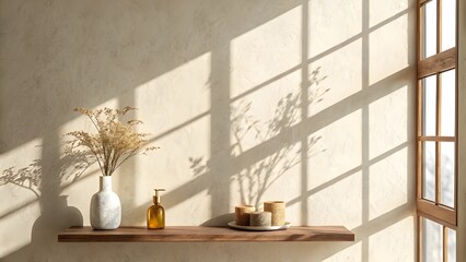 Dried Flowers and Candles on Shelf with Window Light