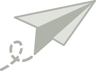 Grey Paper Airplane Icon with Dotted Flight Path. Simple Vector Illustration of a Flying Folded Paper Plane.