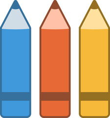 Three Colorful Cartoon Pencils: Blue, Orange, Yellow Art Supplies Illustration