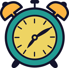 Vibrant Teal and Yellow Alarm Clock Illustration. Time Management, Wake Up, Deadline, and Morning Routine Concept.